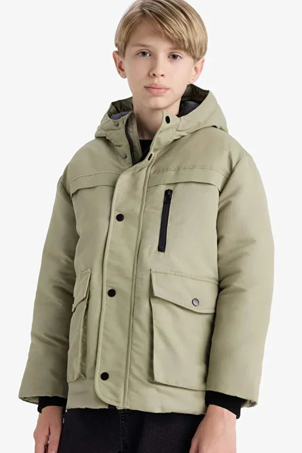 Waterproof Hooded Zip-Fastened Snap Buttoned Coat Boys E9048A825WN