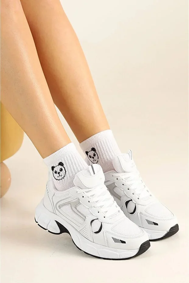 High Sole White Black Casual Sneakers Shoes