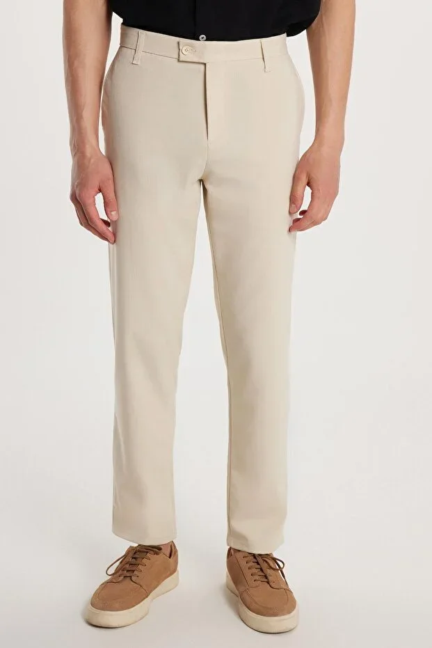Men's Slim Fit Narrow Cut Flexible Side Pocket Ankle Length Canvas Cut Dark Beige Trousers