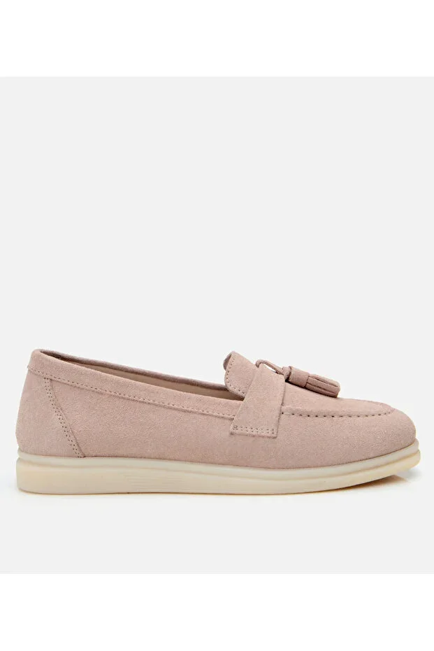 Women's Suede Leather Beige Tassel Daily Loafer
