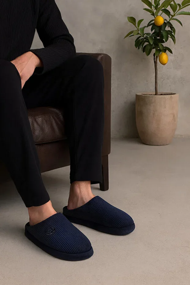 Men's Navy Velvet House Slipper 3cm BYNDKDF01