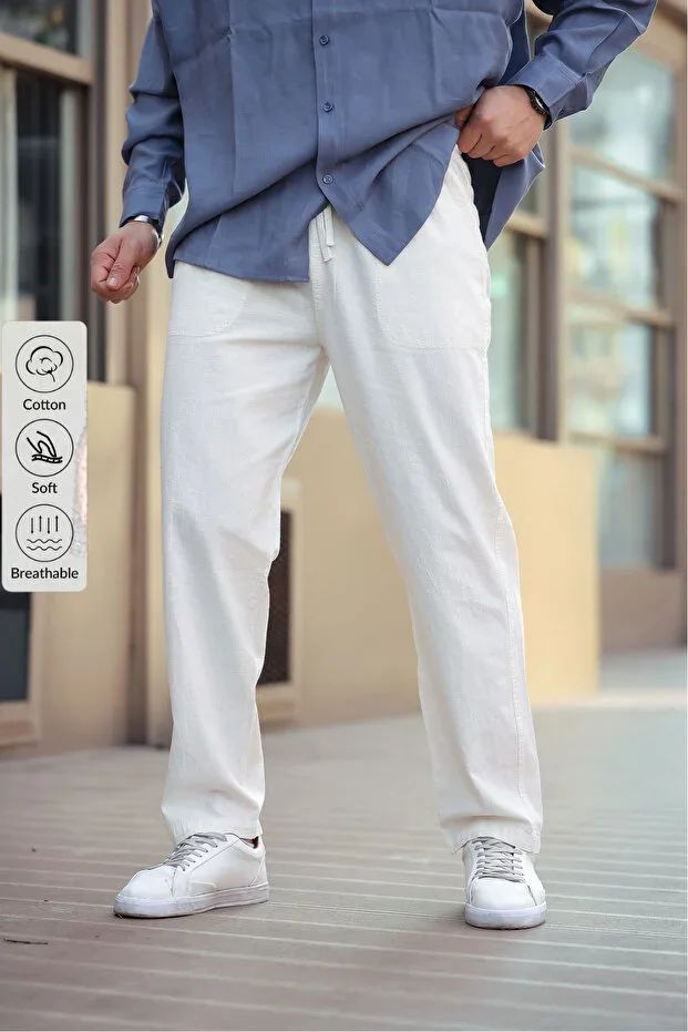 Men's Linen Loose Fit Trousers WHITE