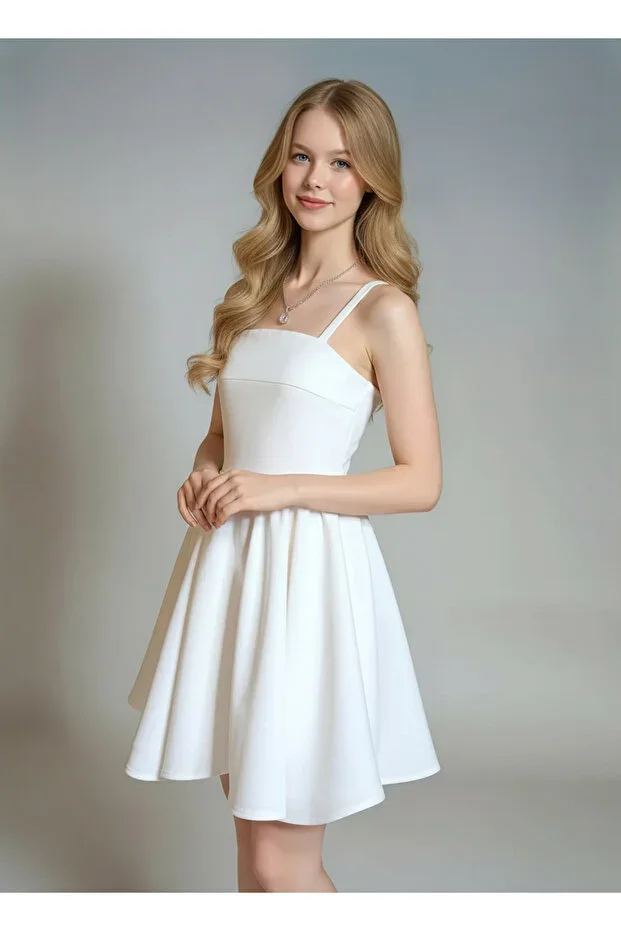 Naffy Young Girls Mini Evening Dress Crepe Fabric | Strappy Elastic Waist Above Knee 11-12-13-14-15 Years Dress