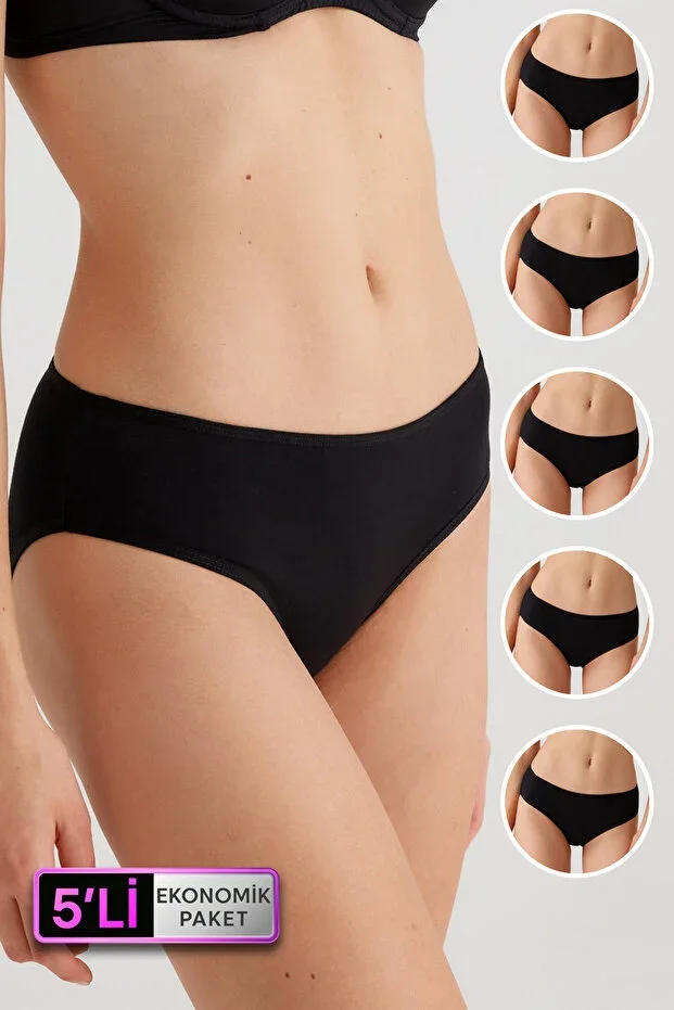 5'li Iqtisodiy Paket 2956 Oddiy Bel Qulay Fit Paxta Klassik Asosiy Standart Slip