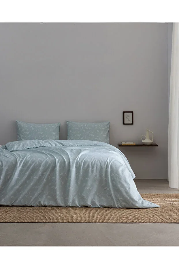 Neoma Single Cotton Printed Duvet Cover Set - Mint Green