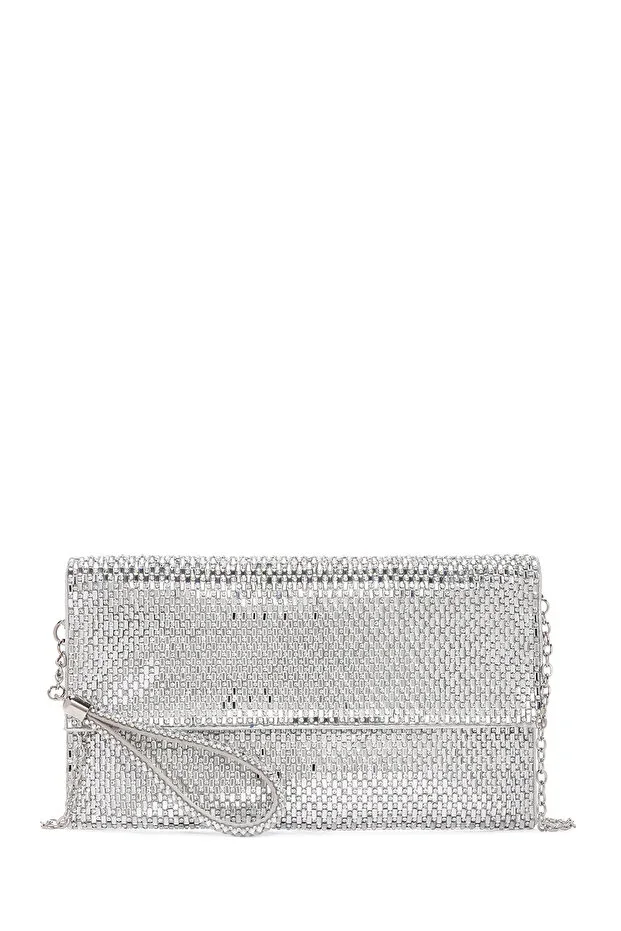 Women's Silver Chain Strap Beaded Evening Bag 26PBD2900TS