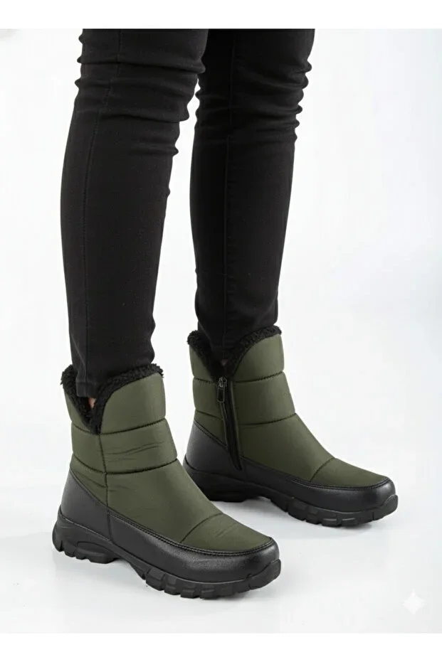 Zerenyus Khaki Waterproof Non-Slip Sole Snow Boots