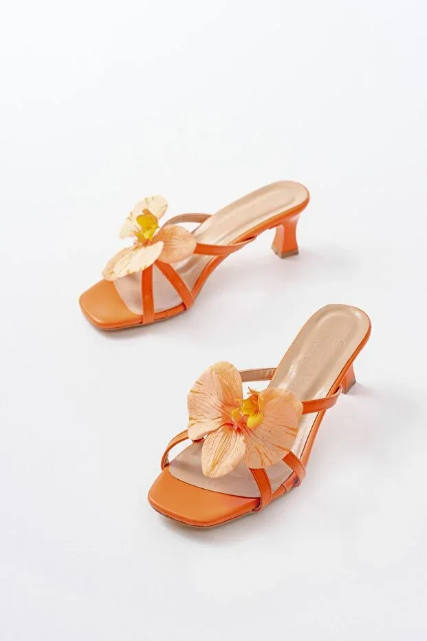 S-622 Orange Orchid Detailed High-Heeled Women's Slipper
