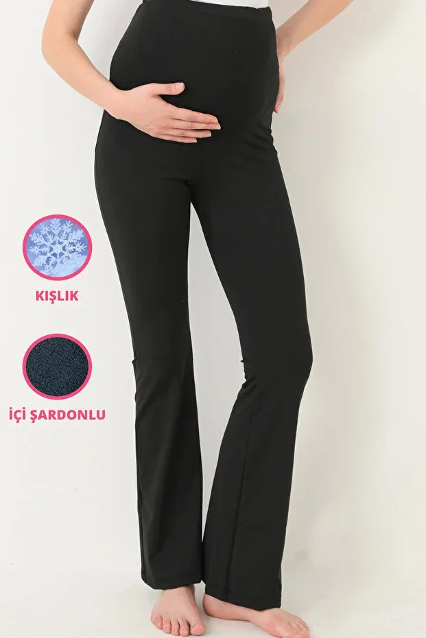 Black Brushed Adjustable Waist High Waist Pregnant Spanish Flare Women's Leggings