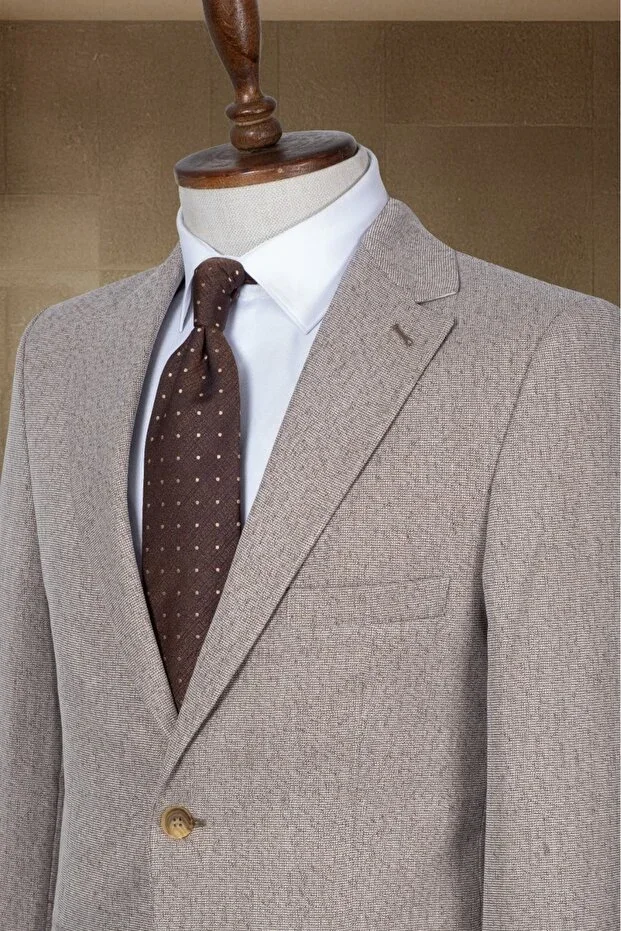 Camel Color Textured Italian Style Slim Fit Men's Blazer Jacket