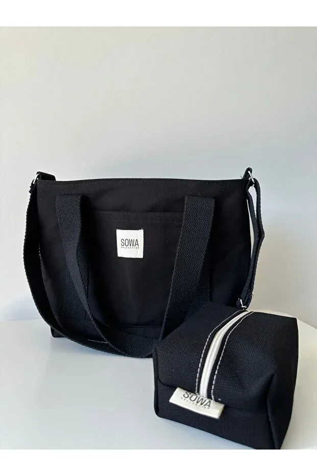 2-Piece Canvas Snap Bag Adjustable Crossbody Women's Handbag & Shoulder Bag and Makeup Bag