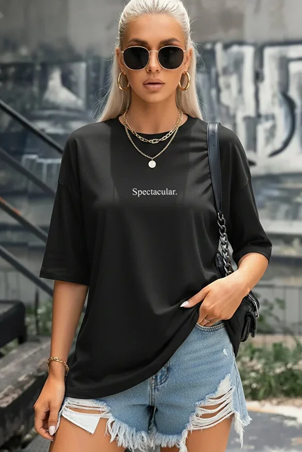 Teenage Millionaire Women's Black Spectacular Oversize Loose Boyfriend T-shirt