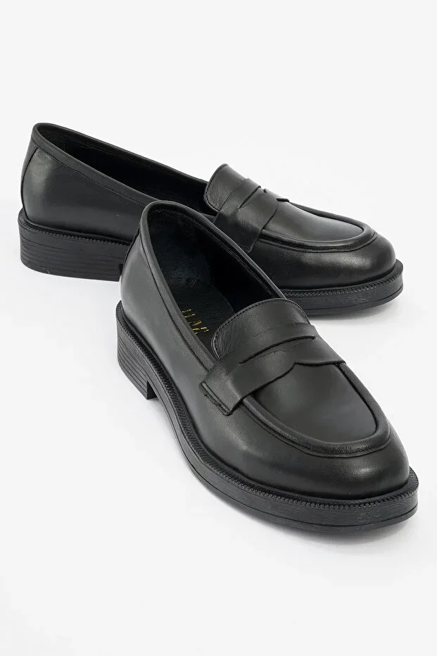 LuviShoes PLİNE Black Leather Genuine Leather Women's Loafer Shoes