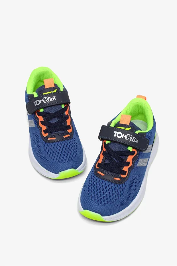 Children Unisex Navy Blue Yellow Relaxed Fit Breathable Velcro Laced Sneaker