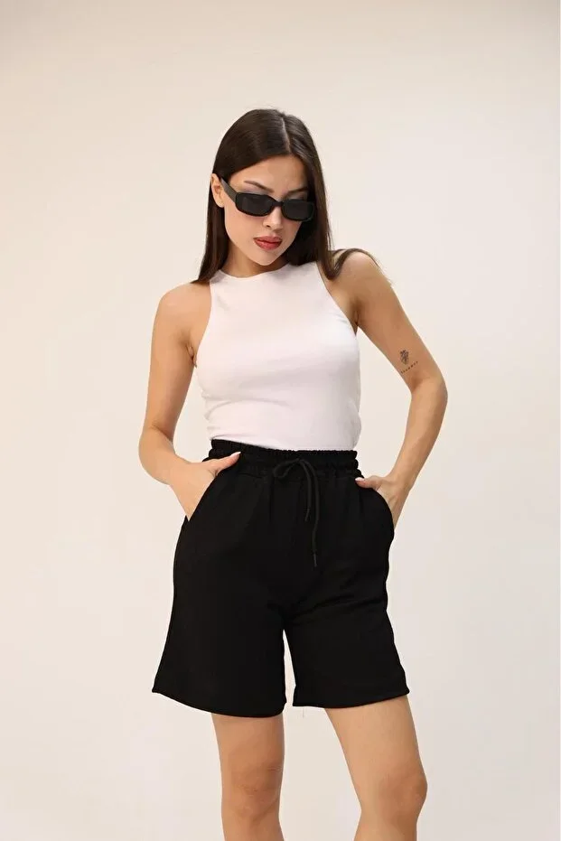 Hira Clothing Crinkled Fabric Relaxed Fit Double Pocket Bermuda Shorts