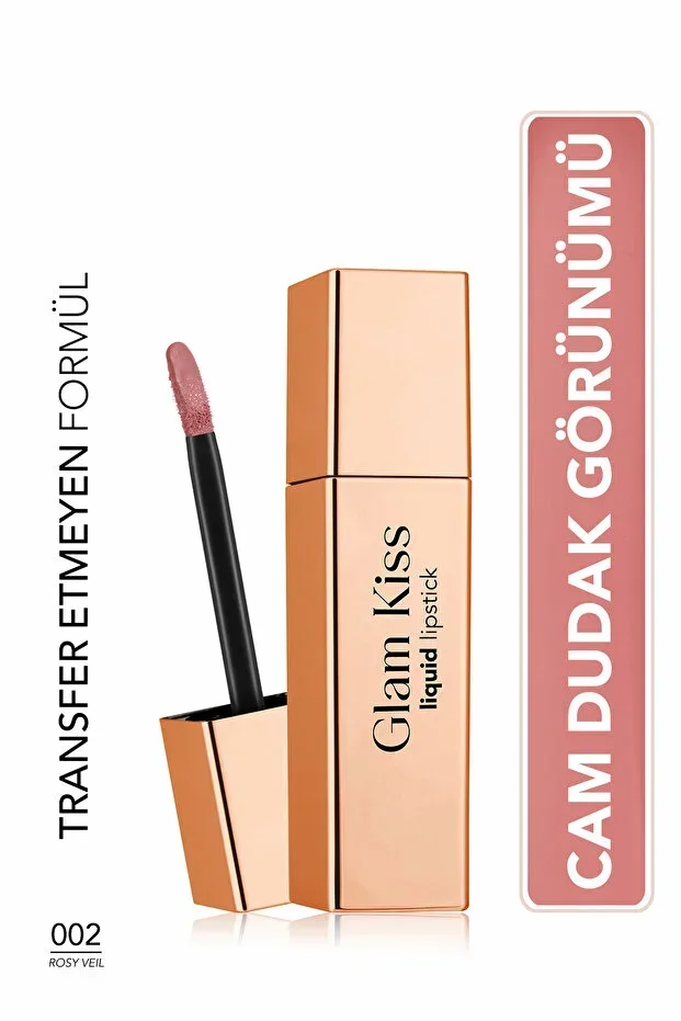 Glam Kiss High Pigment & Moisturizing Glass Lip Look Shiny Finish Lipstick - 002 ROSY VEIL