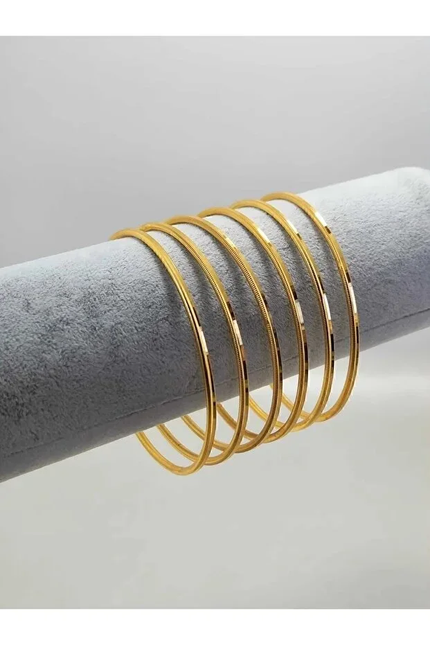 22 Carat Gold Plated Serrated Thin Ajda Ray Shiny Plain 1 Piece Bracelet