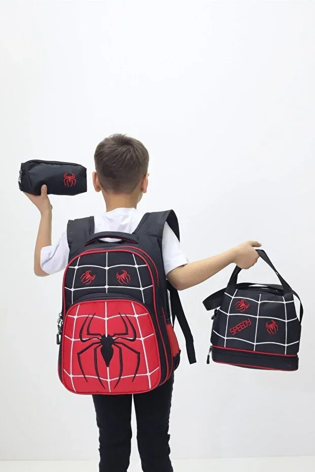 Spider-Man Themed Boys' 3-Piece School Bag Set Spider Backpack Lunch Bag Pencil Case