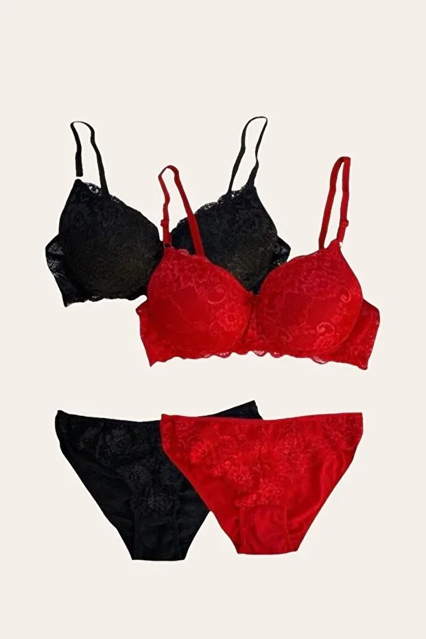 Women's Red Black 2-Pack Padded Underwire Bra Set