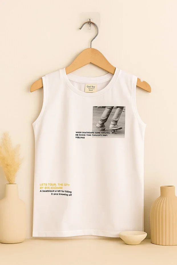 Men's Kids' Crew Neck Sleeveless Printed T-Shirt