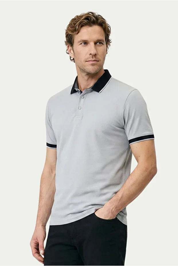 Polo Neck Regular Fit Patterned Cotton T-Shirt