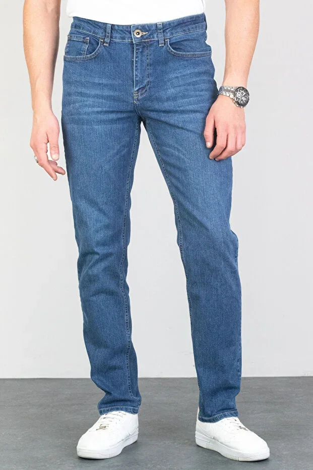 Men's Light Blue Regular Fit Straight Leg Stretch Lycra Jeans Hlthe001975