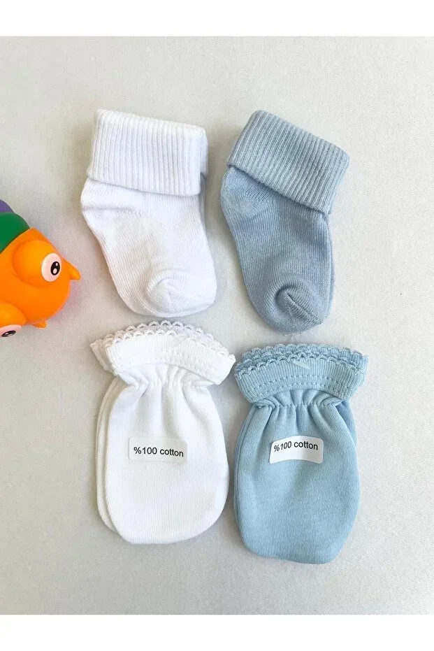 Newborn Baby Socks And Gloves 2 Pairs Socks 2 Pairs Gloves 100% Cotton
