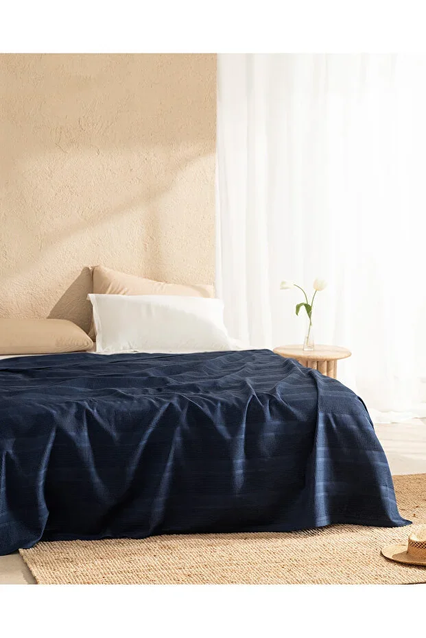 Mathilda Single %100 Cotton Brushed Plain Pique - Navy Blue