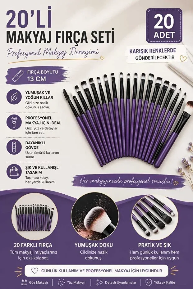 MIXED Color 20-Piece Professional Soft Makeup Brush Set