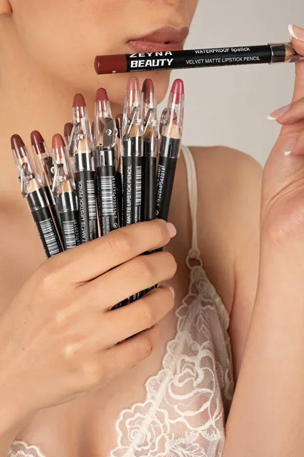 12'li Nude Lip Liner Set Thick Jumbo Lip Liner Matte Lipstick with Sharpener