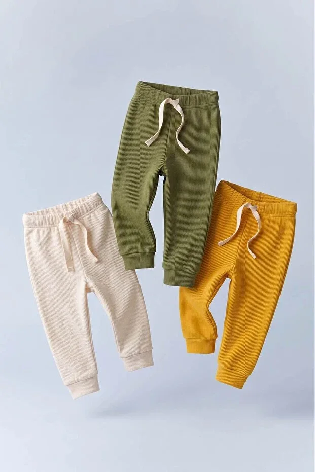 3-Piece Ribbed Leggings Set 100% Cotton Sweatpants