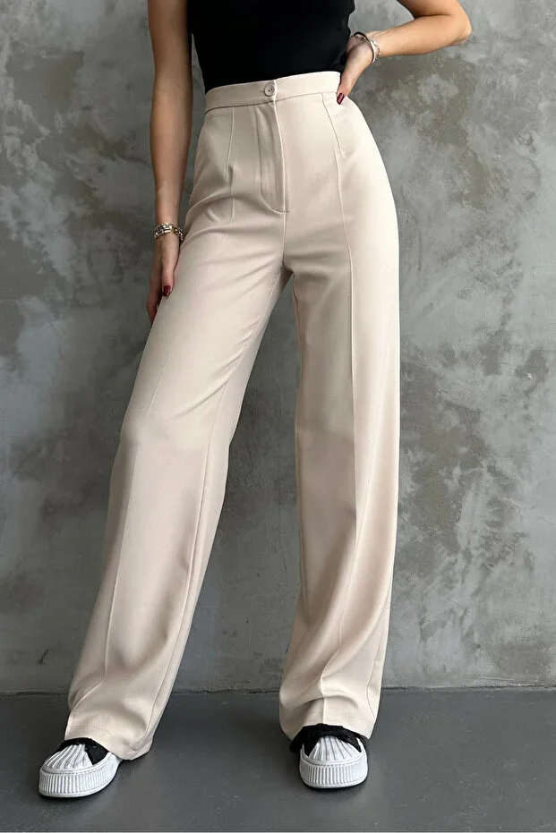 macharel jeans Women New Season High Waist Classic Cream Fabric Trousers