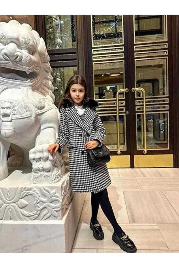 Houndstooth Fur Lined Coat