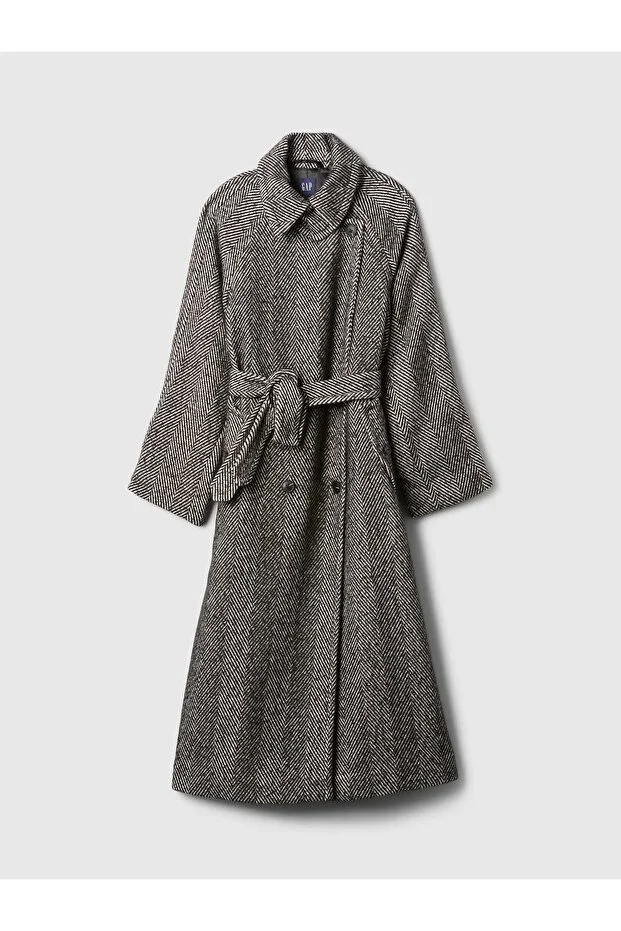 Women's Double-Breasted Herringbone Trench Coat with Belt