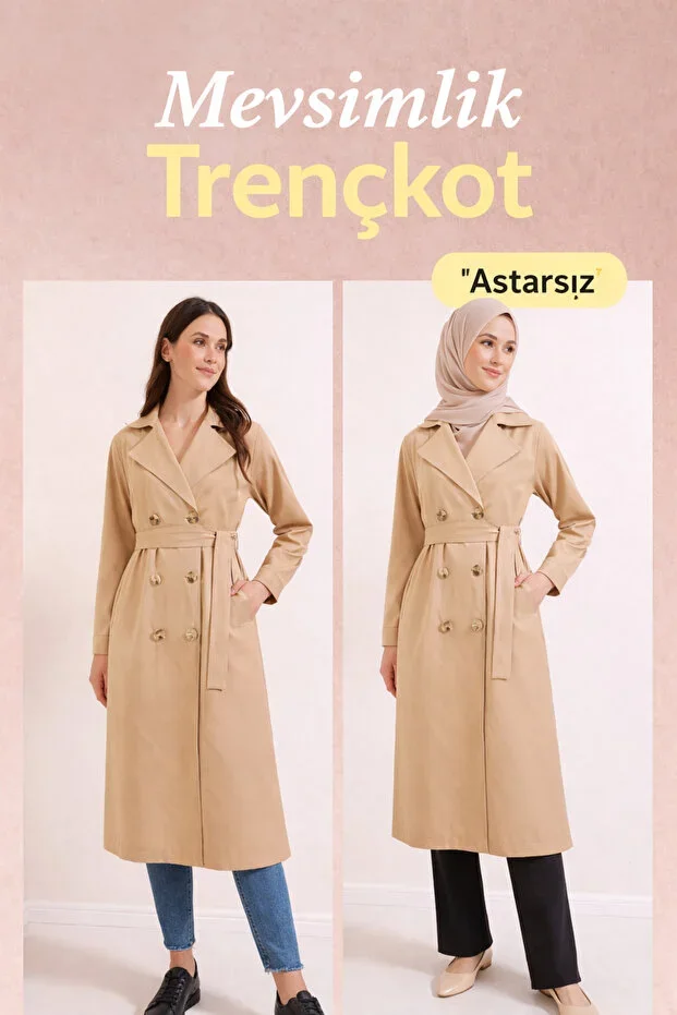Cross-Collar Thin Modest Trench Coat - Cream Color Trench Coat Unlined - Spring Trench Coat