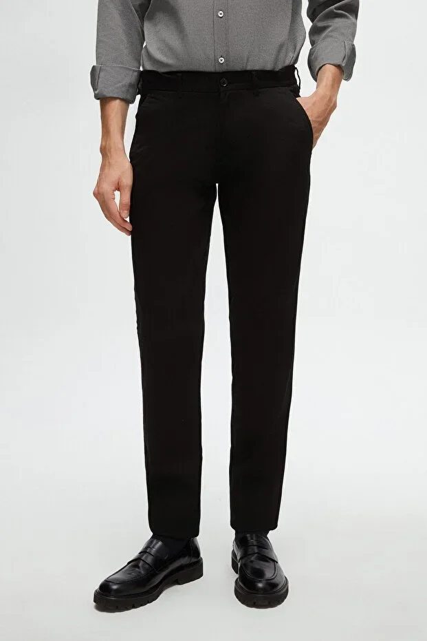 D'S Damat Slim Fit Black Jacquard Elastic Waistband Flexible Lycra Side Pocket Chino Pants