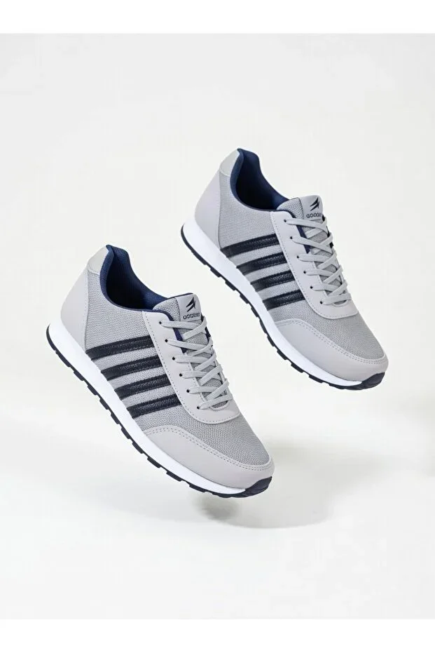 Men's Grey Casual Comfortable Sole Soft Lightweight Flexible Walking Sneaker Lace-up Sports Shoe