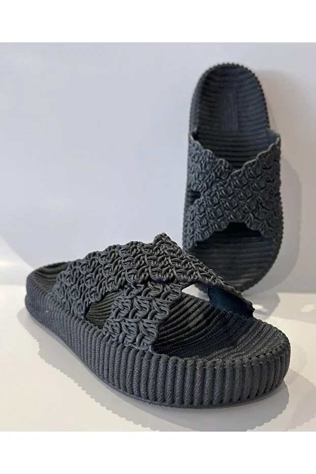 HASIR LOOK THICK SOLE FULL NON-SLIP PLASTIC WOMEN'S WET FLOOR HOME AND STREET SLIPPERS