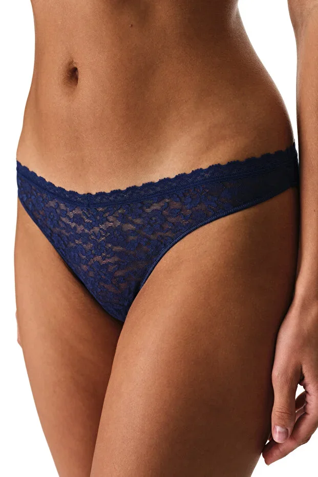 Navy Blue Easy Lace Dantel V Model Brazilian Briefs