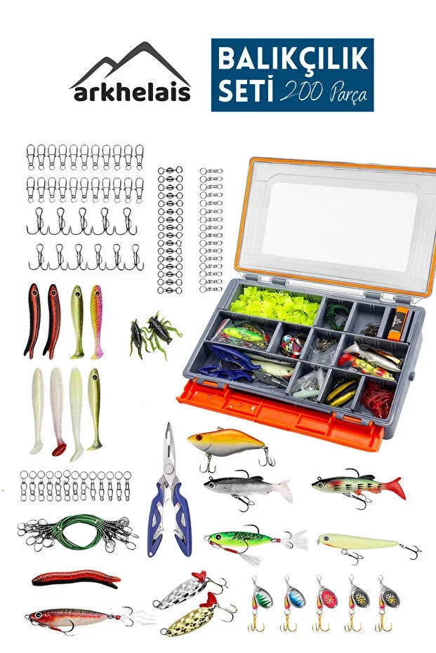 Fish Bait Set – Silicone Minnow, Jig, Lead, Hook – 200 Pieces – Fresh & Salt Water