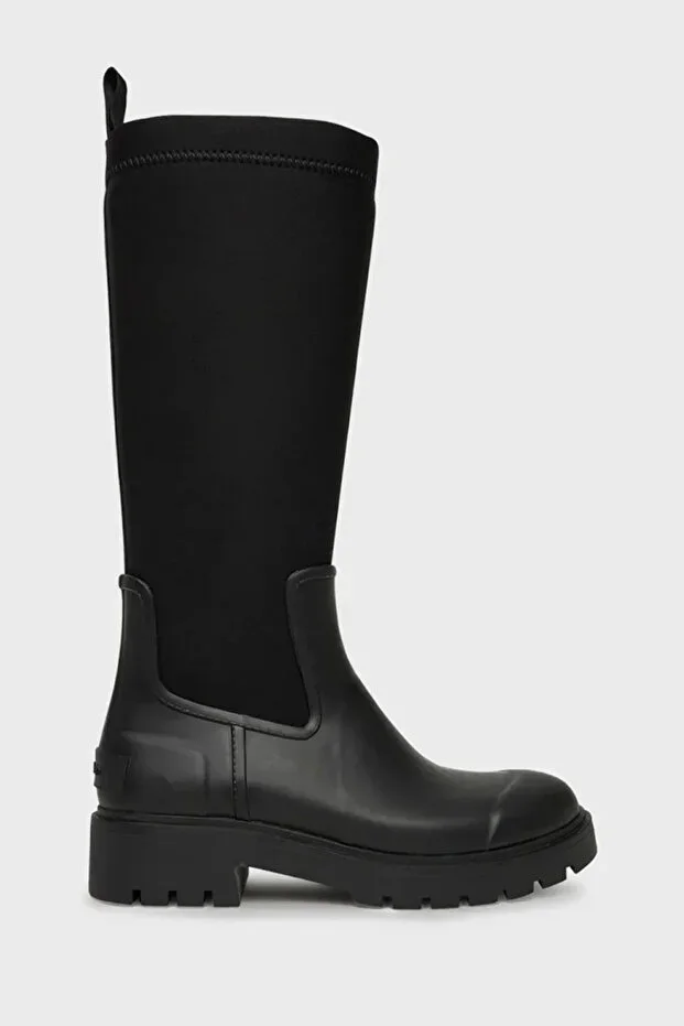 Women's Tractor Sole Neoprene Fabric Rain Boots - Black