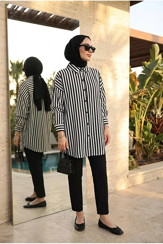 Kirazca Butik Women's Striped Tunic Shirt 80/85 Cm