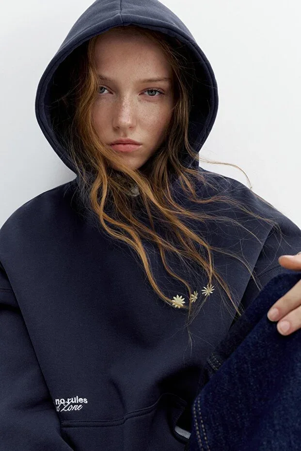 Embroidered graphic hoodie sweatshirt