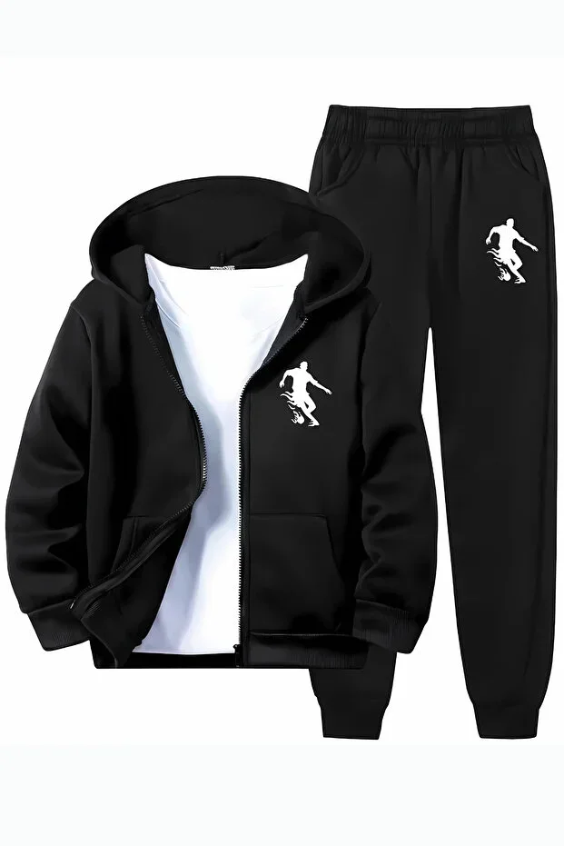 Merry Store Boys' Zip-Up Top and Bottom Tracksuit Set with Football Character Print