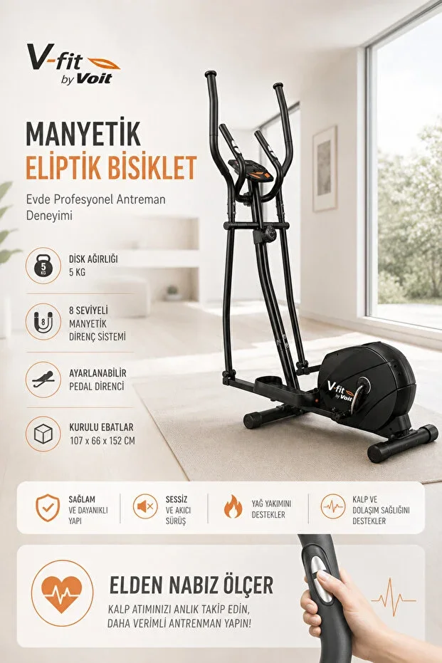 V-fit By Voit Magnetic Elliptical Bike Silent Heart Rate Monitor Fitness Equipment