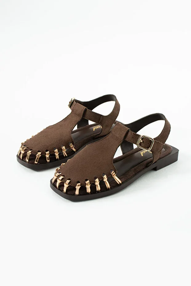 Debra Women's Suede Knit Design Cage Sandals