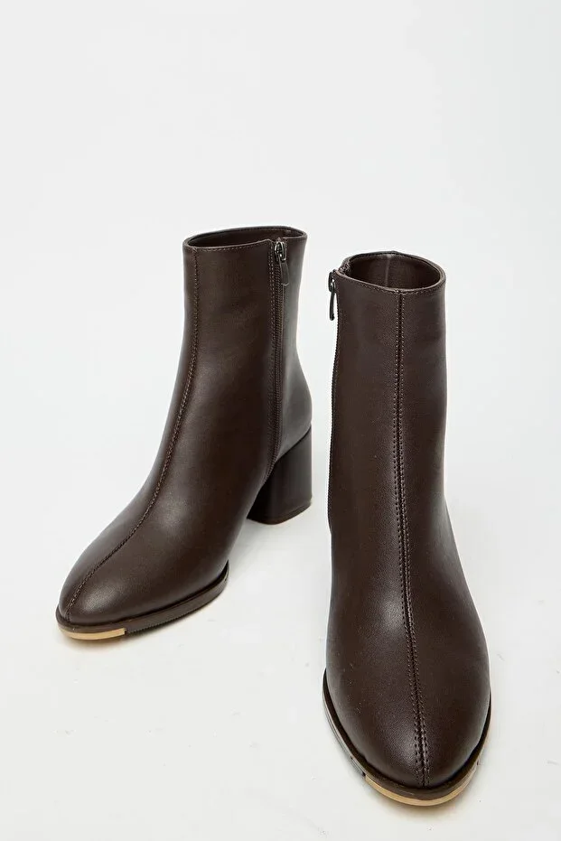 Women's Brown Heeled Boots & Booties – Zippered Stylish Daily Season Model
