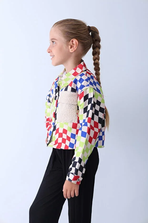 Girls Plaid Fabric Jacket