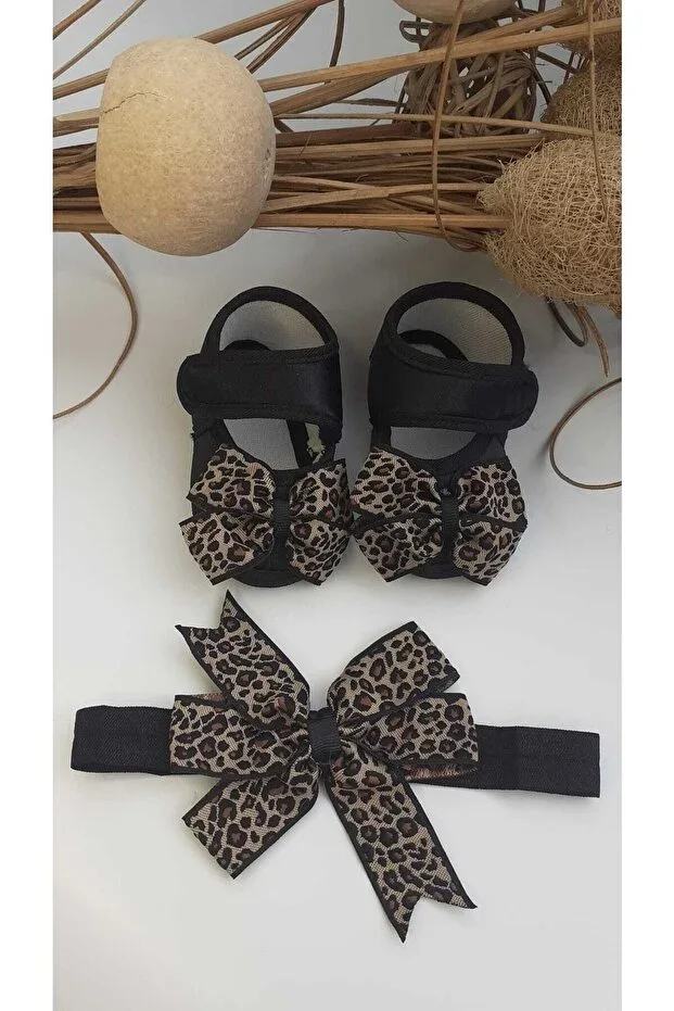 Leopard Print Baby Booties and Headband Set Baby Shoes Headband Set