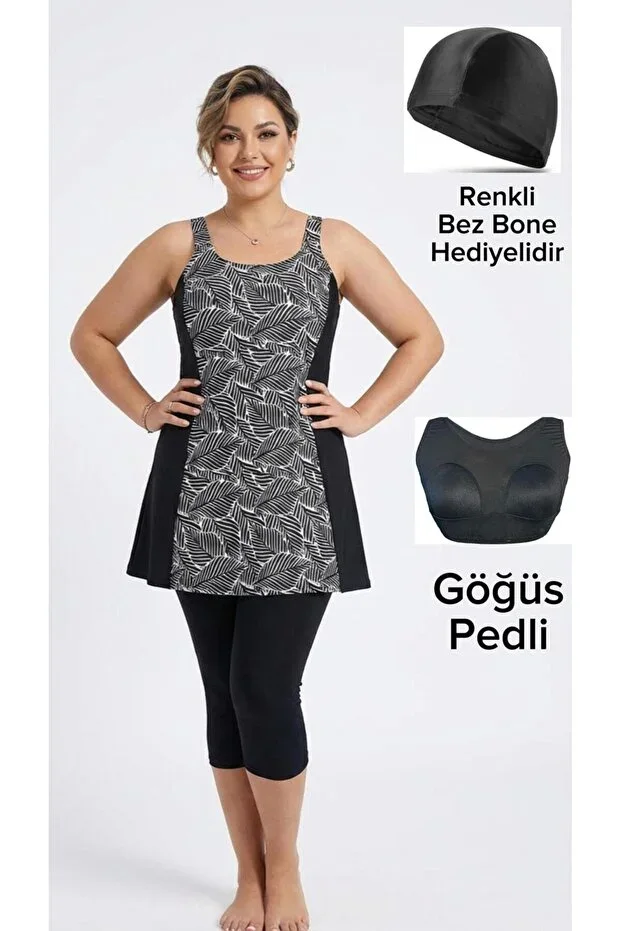 Women's Lycra Tights Dress Swimsuit Leaf Pattern
